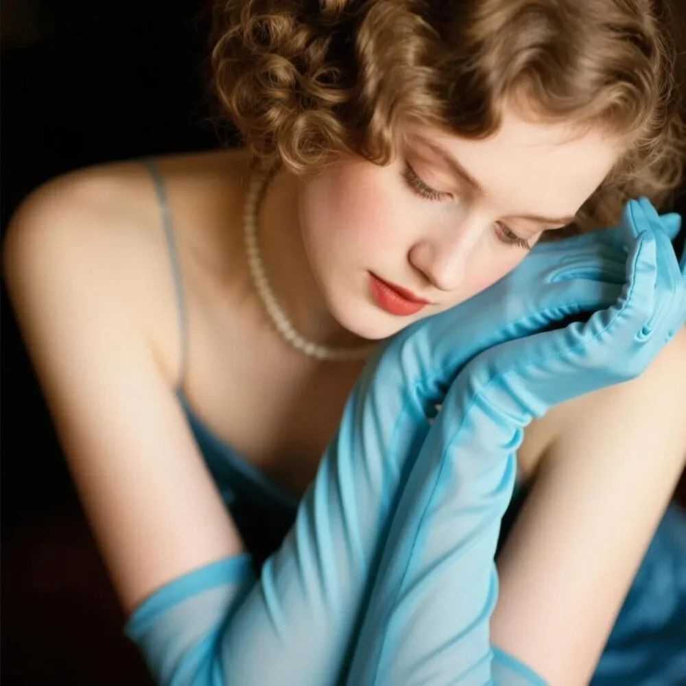 Women's Baby Blue Tulle Long Satin Gloves Evening Elbow Length Party Costumes